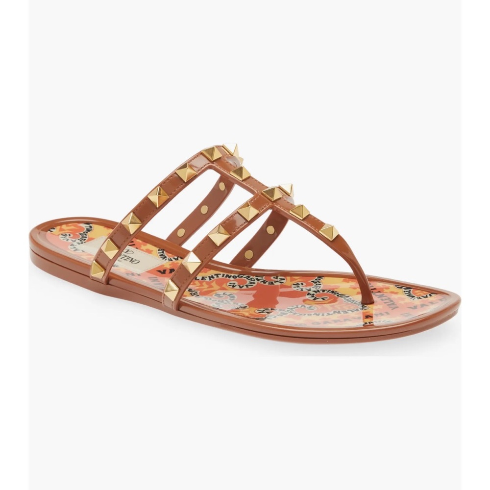 Valentino Garavani Rockstud Tan Studded Women's Jelly Sandals